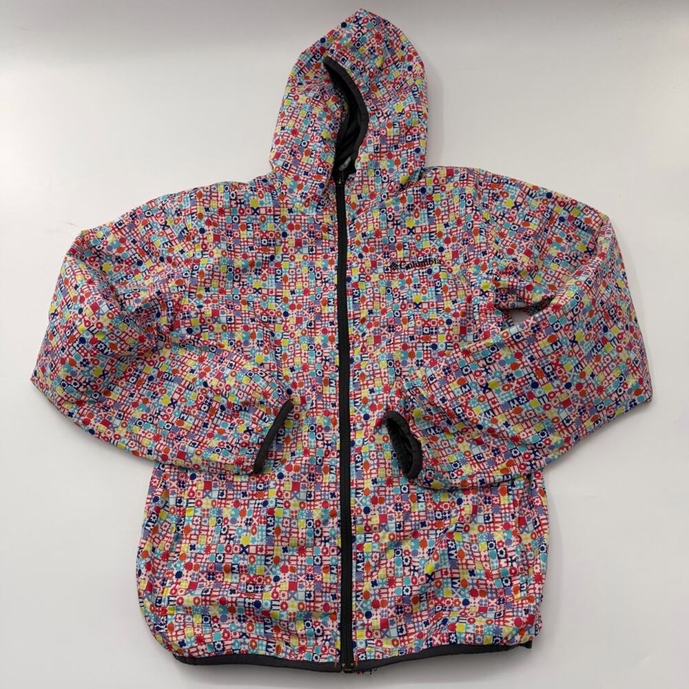 Columbia Girls Multi Color Rainbow Rain Jacket Lightweight Waterproof 14/16